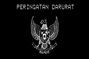 Poster Garuda Pancasila berlatar belakang hitam bertuliskan peringatan darurat. 