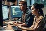 Ilustrasi talenta digital Indonesia membuat pemrograman atau coding