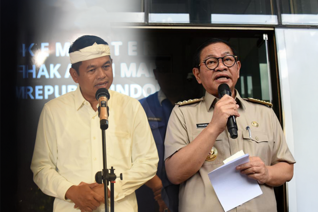 Gubernur Jawa Barat Dedi Mulyadi dan Gubernur Jakarta Pramono Anung. Foto: Antara