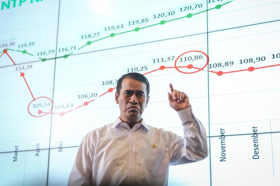 Menteri Pertanian Andi Amran Sulaiman menyampaikan keterangan saat konferensi pers di Kementerian Pertanian, Jakarta, Selasa (3/6/2025). Menteri Pertanian mengatakan melihat ada anomali atau keanehan data stok gudang beras di Cipinang yang terjadi pada Me