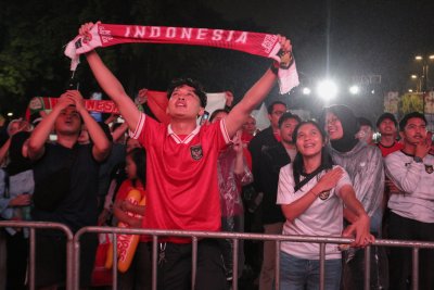 Nonton Bareng Timnas Indonesia vs Jepang (Foto: Katadata/Fauza Syahputra)