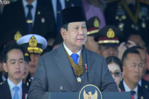 Presiden Prabowo Subianto saat perayaan Hari Bhayangkara di Jakarta, Selasa (1/7).