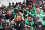 Demonstrasi pengemudi ojek online (ojol) yang tergabung dalam Unit Reaksi Cepat (URC) (Foto: Katadata/Fauza Syahputra)