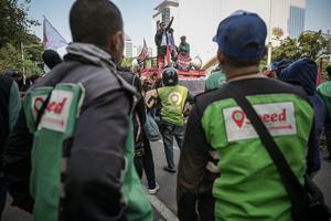Aksi unjuk rasa pengemudi ojek daring di Jakarta