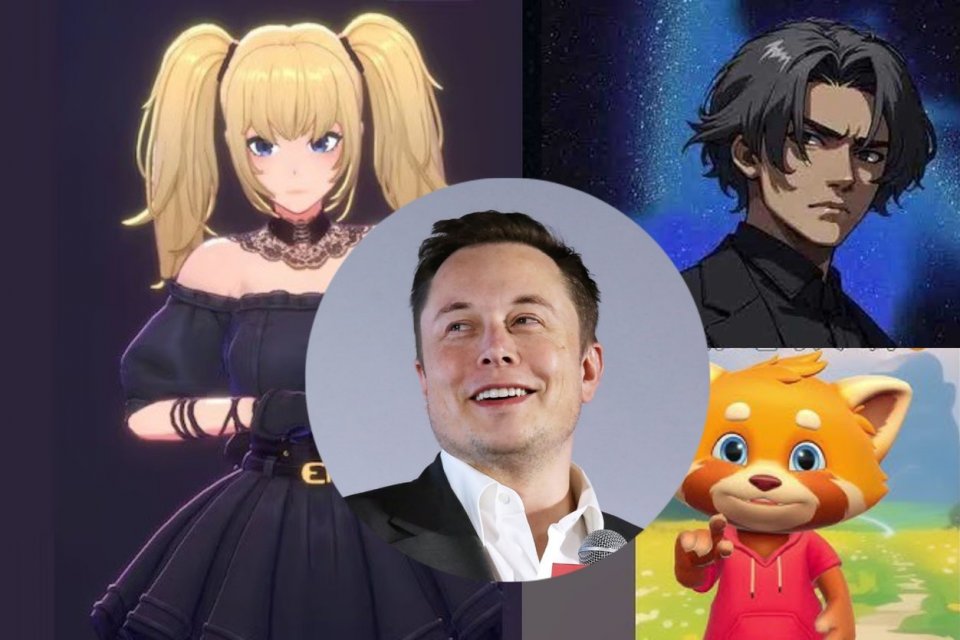 Tiga karakter Grok: ANI, Valentine, panda bad rudi, elon musk bikin pacar ai