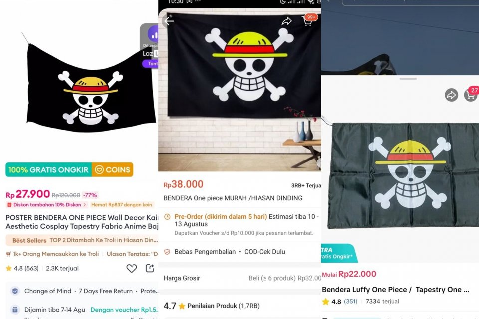 Bendera One Piece di Shopee, TikTok Shop by Tokopedia, Lazada, 