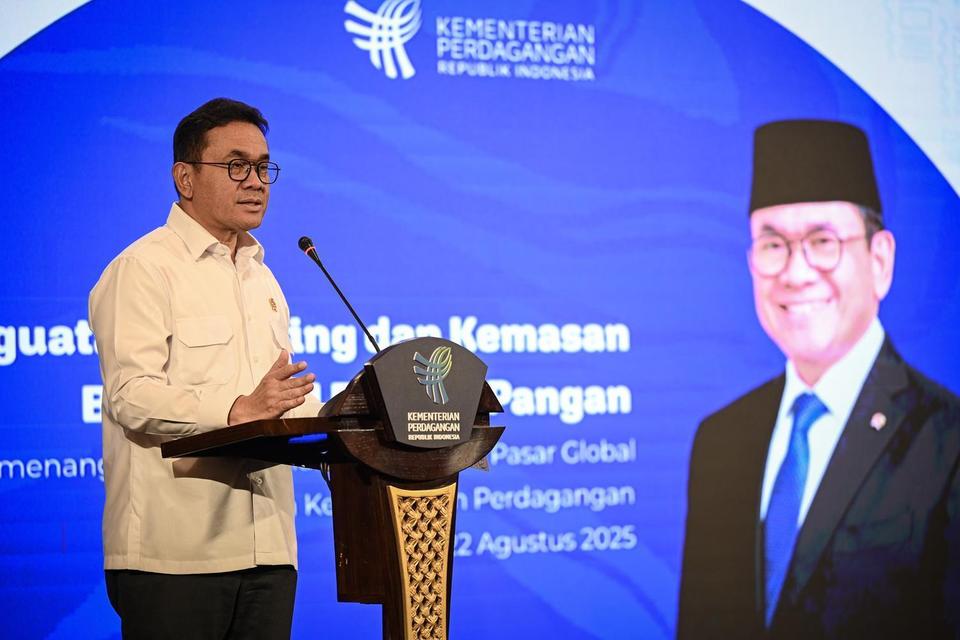 Menteri Perdagangan Budi Santoso menyampaikan sambutan saat peluncuran penguatan branding dan kemasan UMKM di Kantor Kementerian Perdagangan, Jakarta, Rabu (20/8/2025). Menteri Perdagangan Budi Santoso meluncurkan program “Penguatan Branding dan Kemasan b