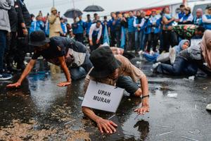Aksi damai buruh di Banten