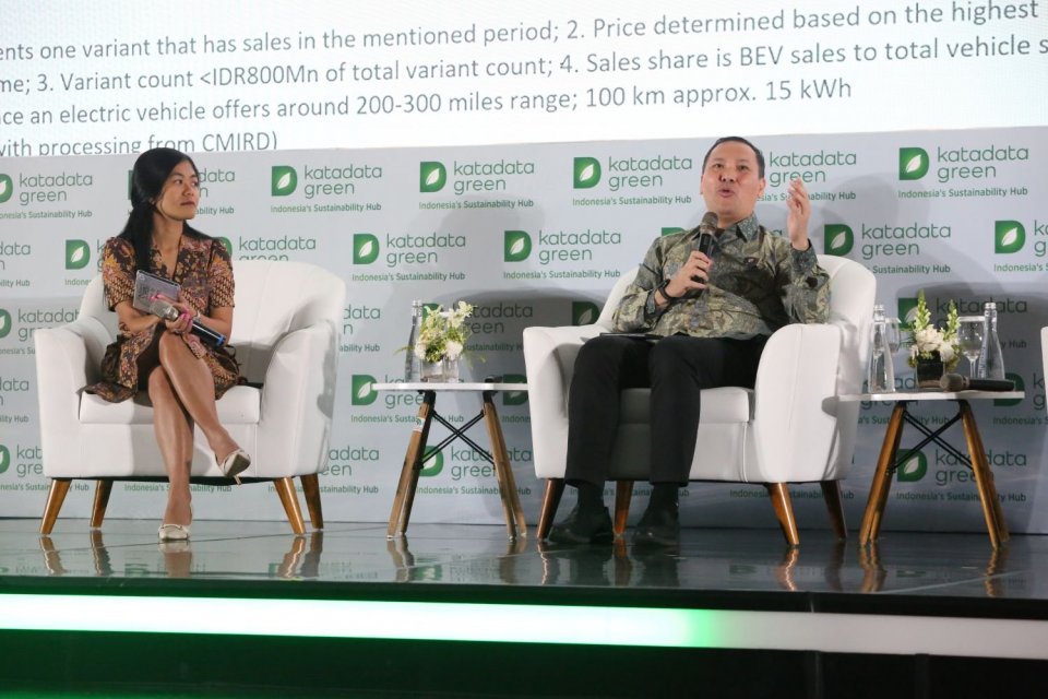 Deputi Bidang Koordinasi Infrastruktur Dasar Kementerian Koordinator Bidang Infrastruktur dan Pembangunan Kewilayahan, Muhammad Rachmat Kaimuddin, menjadi pembicara dalam Katadata Sustainability Action for the Future Economy (SAFE) 2025 dengan tema Green 