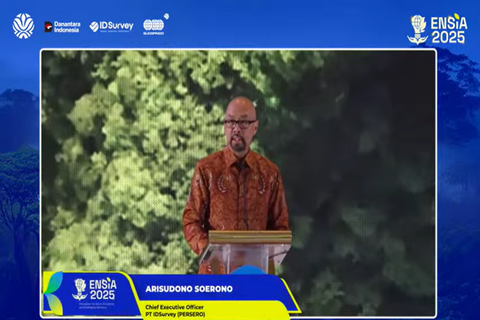 Chief Executive Officer IDSurvey, Arisudono Soerono, ketika memberikan pidato kunci dalam pembukaan ENSIA 2025, di Jakarta, Selasa (16/9).