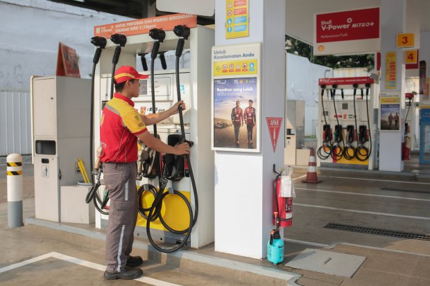 Stok BBM di SPBU Shell Masih Kosong (Foto: Katadata/Fauza Syahputra)