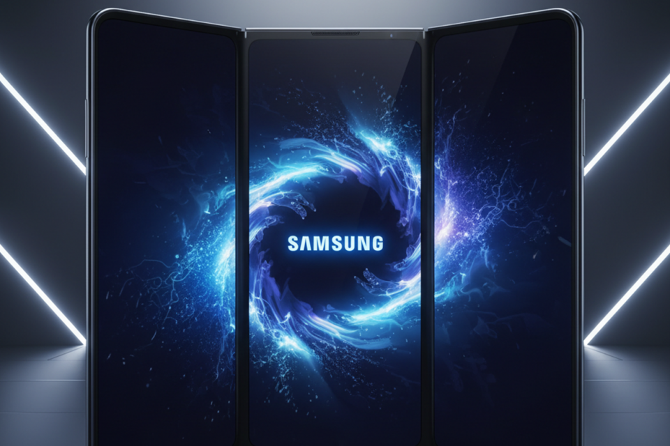 Ilustrasi HP lipat tiga Samsung,