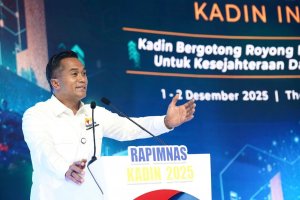 Ketua Umum Kamar Dagang dan Industri (Kadin) Indonesia Anindya Bakrie saat Rapimnas Kadin II di Jakarta.