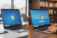Laptop dengan OS Windows dan OS Chrome