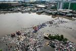 Pengangkutan sampah di pesisir Muara Baru Jakarta