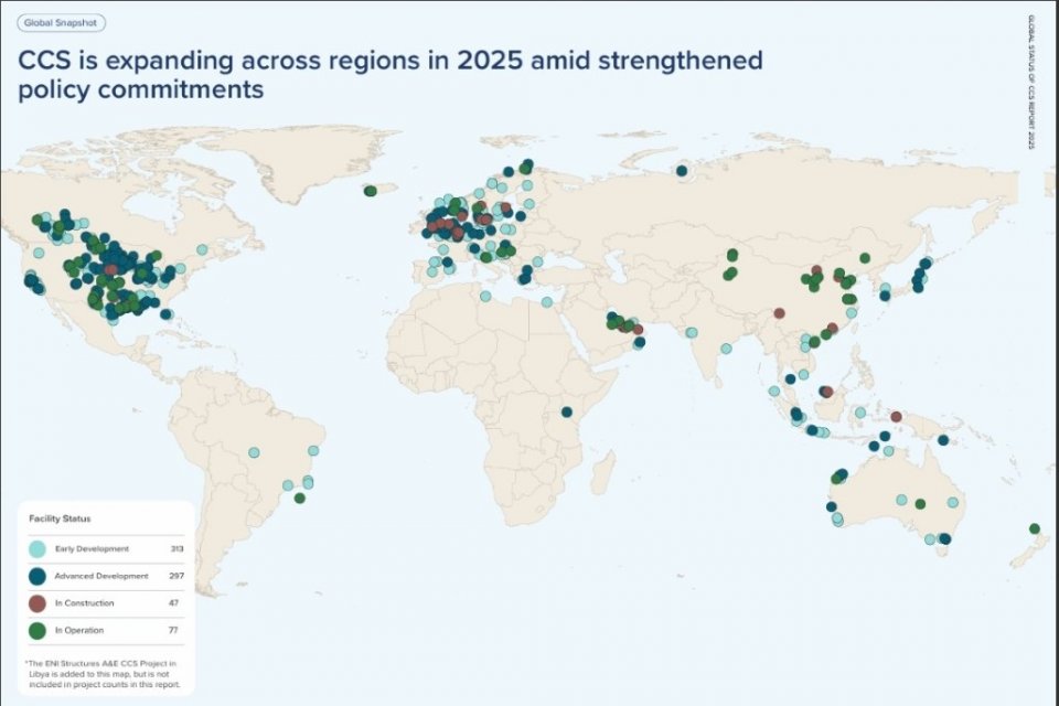Terdapat lebih dari 700 proyek fasilitas penangkapan dan penyimpanan karbon (CCS) komersial yang dalam pengembangan, dalam konstruksi, dan beroperasi di 2025. Indonesia dan Australia berebut posisi sebagai hub karbon Asia Pasifik.