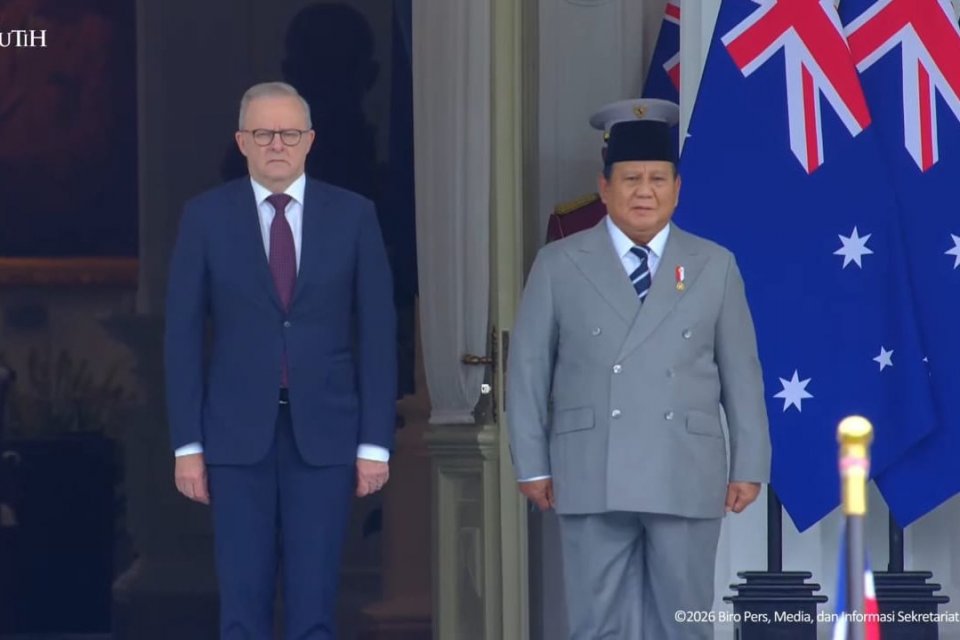 Presiden Prabowo Subianto menerima kedatangan Perdana Menteri Australia Anthony Albanese di Istana Merdeka, Jakarta, Jumat (6/12). Foto: YouTube/Sekretariat Presiden