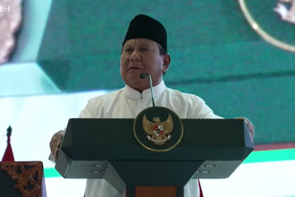 Presiden Prabowo Subianto saat pengukuhan kepengurusan Majelis Ulama Indonesia di Jakarta, Sabtu (7/2). Foto: Youtube/Sekretariat Presiden