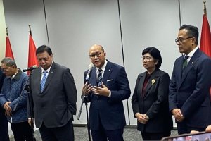 Menteri Investasi dan Hilirisasi/ Kepala BKPM Rosan Roeslani menyampaikan pernyataan dalam konferensi pers seusai acara Indonesia Economic Outlook 202