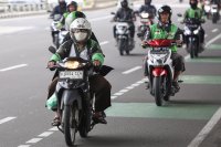 Bonus Hari Raya (BHR) untuk mitra pengemudi ojol sebesar 25% dari rata-rata pendapatan selama 12 bulan (Foto: Katadata/Fauza Syahputra)