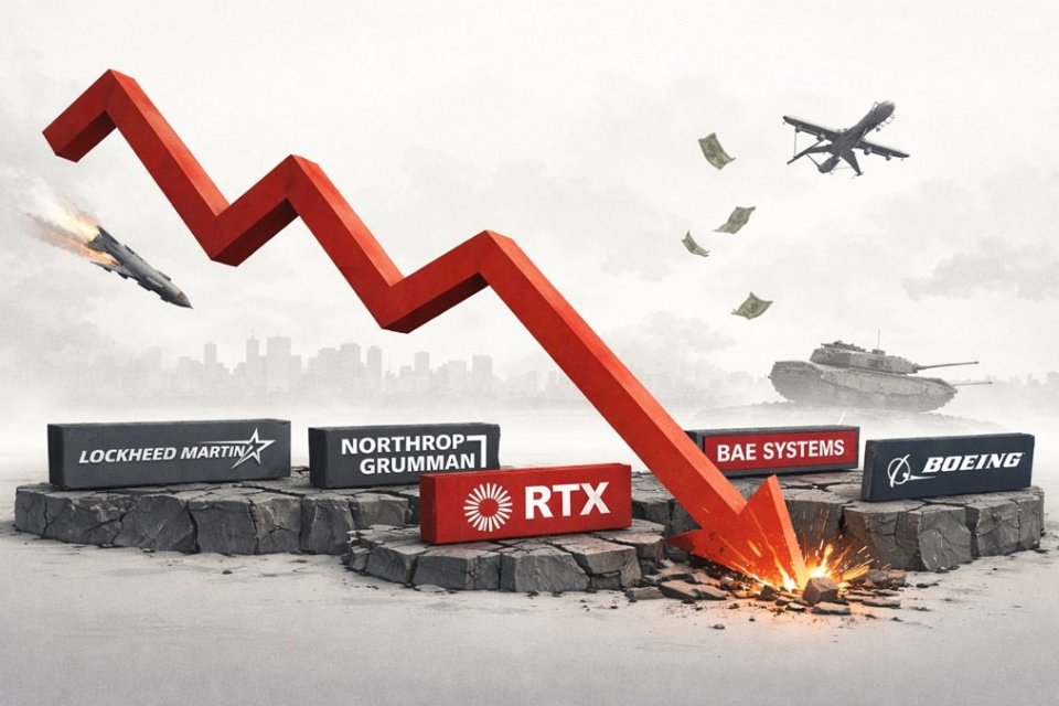 Ilustrasi anjloknya saham-saham industri pertahanan global pada Selasa (10/2) waktu AS.