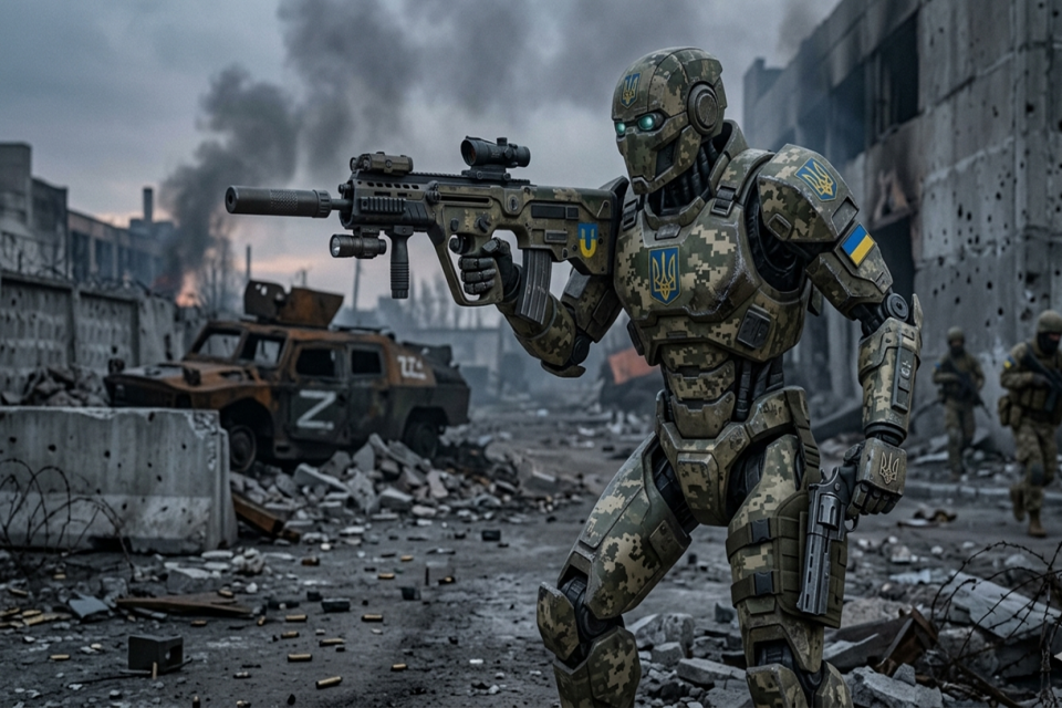 robot tentara, perang, ukraina, 