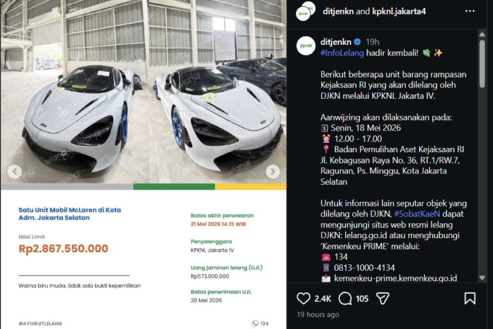 Kemenkeu, lelang, mobil mewah, mobil sport