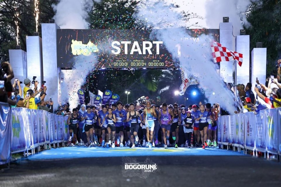 Ribuan pelari memadati garis start BOGORUN 2026 di Taman Budaya Sentul City, Kabupaten Bogor, Minggu (10/5/2026). Ajang lari yang didukung bank bjb ini menghadirkan kategori 5K, 10K, hingga Half Marathon bagi masyarakat dari berbagai daerah.