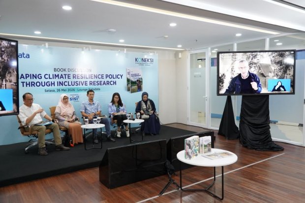Diskusi Shaping Climate Resilience Policy Through Inclusive Research yang diadakan di Lounge Katadata, Selasa (26/5/2026) membahas penggunaan board games sebagai media edukasi perubahan iklim yang lebih inklusif dan mudah dipahami anak-anak.