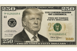 Ilustrasi uang pecagan US$ 250 dengan wajah Trump