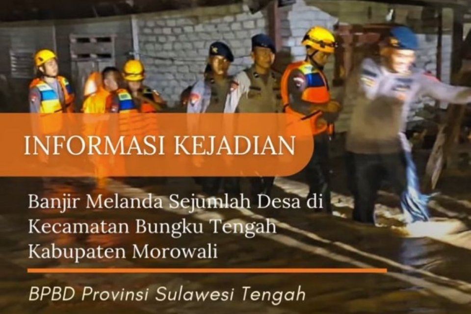 Laporan BPBD Sulawesi Tengah tentang peristiwa banjir di Morowali pada Minggu 24 Mei 2026