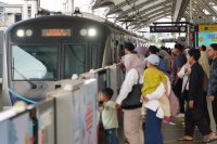 HUT Jakarta ke-499, Naik TransJakarta, MRT, LRT Hanya Rp 1 (Foto: Katadata/Fauza Syahputra)