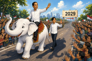 Ilustrasi Presiden ke-7 Joko Widodo menunggangi gajah