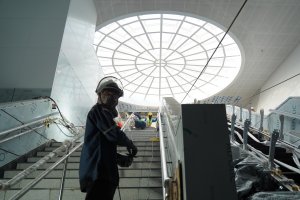Pembangunan Stasiun MRT Monas (Foto: Katadata/Fauza Syahputra)
