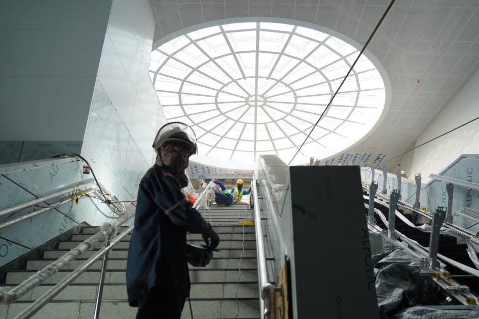 Pembangunan Stasiun MRT Monas (Foto: Katadata/Fauza Syahputra)