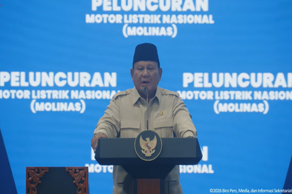 Presiden Prabowo Subianto saat peluncuran Motor Listrik Nasional (Molinas). Foto: Youtube/Sekretariat Presiden