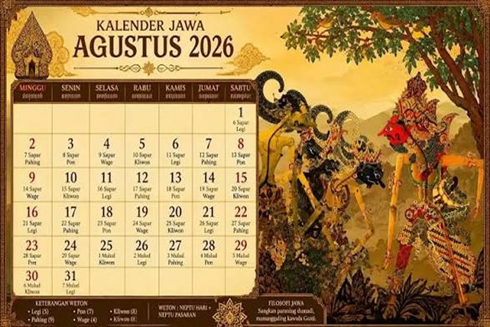 Kalender Jawa 17 Agustus 2026 Lengkap dengan Weton 