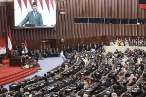 Presiden Prabowo Subianto menyampaikan pidato dalam Sidang Tahunan MPR RI dan Sidang Bersama DPR-DPD RI Tahun 2026 di Kompleks Parlemen, Jakarta, Juma