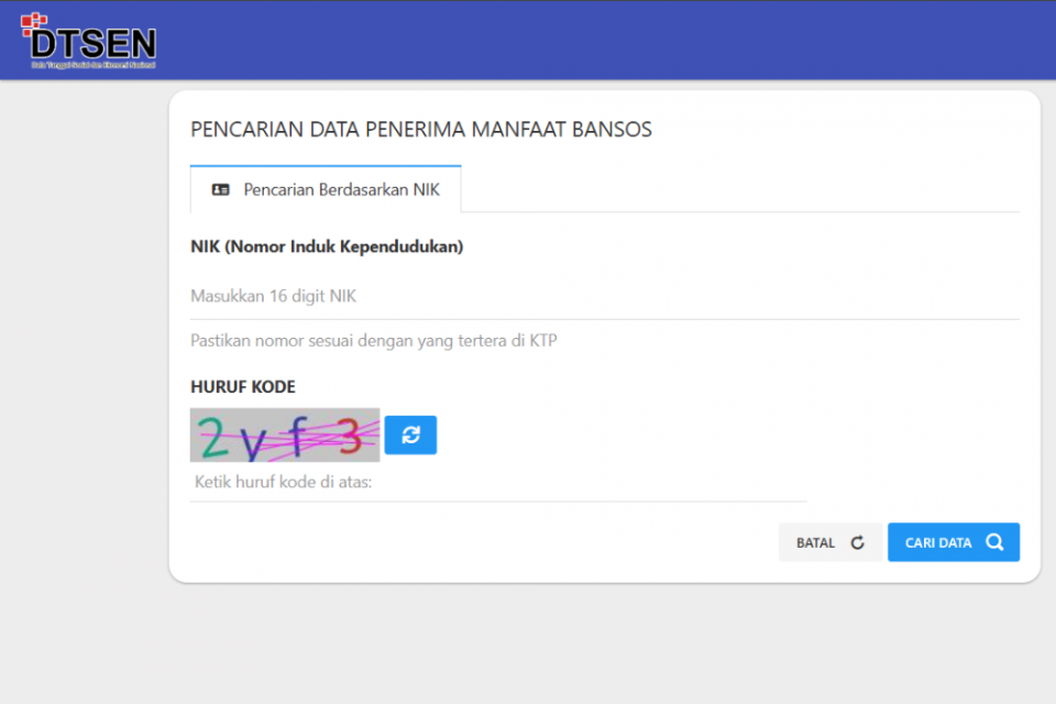 Tangkapan layar cara cek desil DTSEN di web cek bansos kemensos
