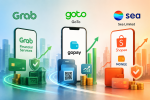 Ilustrasi bisnis fintech Grab, GoTo, Sea Limited Shopee