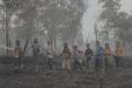 Petugas memadamkan karhutla di Kalimantan Barat