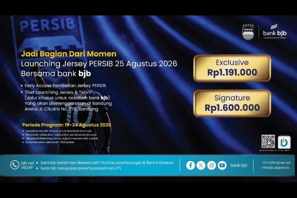 bank bjb membuka program Early Access pembelian Jersey Persib musim 2026/2027 pada 19–24 Agustus 2026. Nasabah juga mendapat akses spesial saat menghadiri peluncuran Jersey dan tim Persib di Bandung Arena.