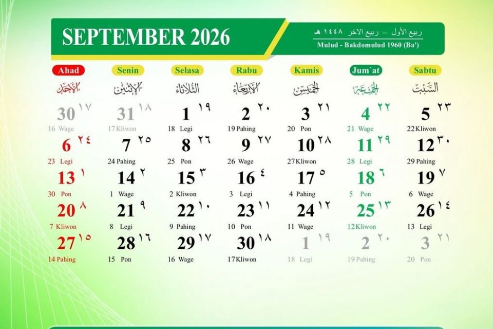 Kalender Jawa September 2026
