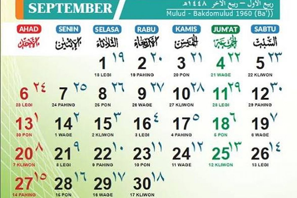 Kalender Jawa 1 September 2026