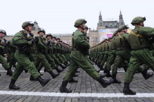 Ilustrasi tentara Rusia berbaris dalam formasi.