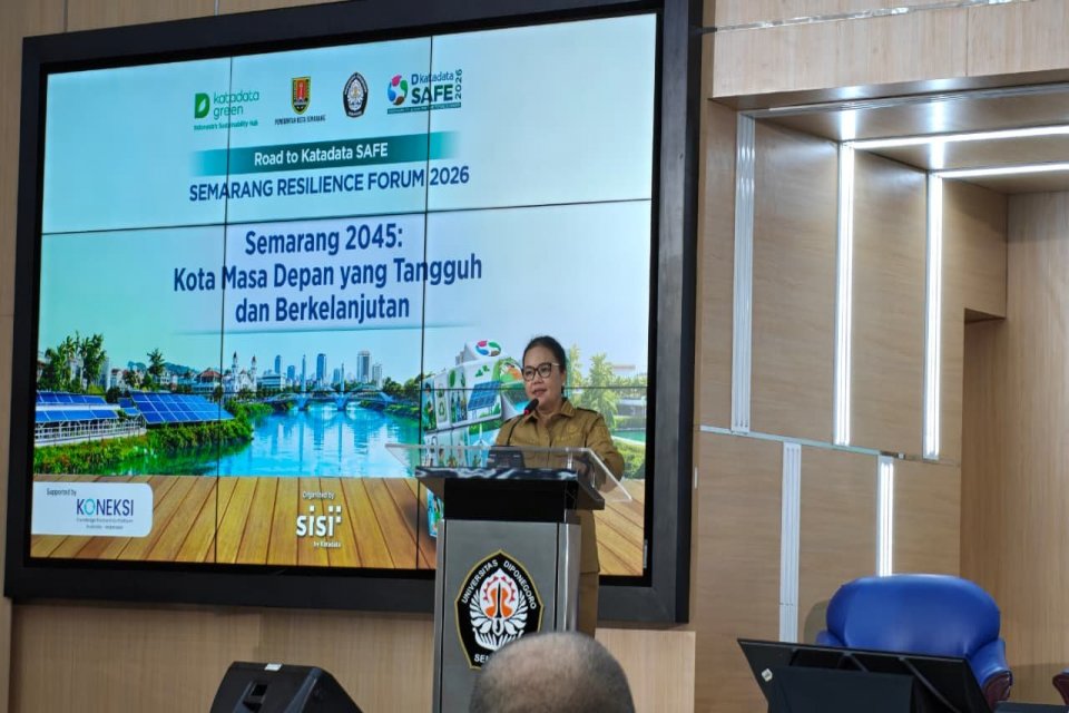 Wali Kota Semarang Agustina Wilujeng Pramestuti saat sambutan di Road to Katadata SAFE: Semarang Resilience Forum 2026, Senin (31/8). Foto: Ajeng Dwita Ayuningtyas/Katadata