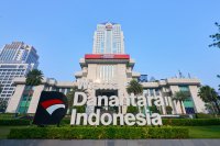 Ilustrasi logo Danantara dan gedung Danantara Indonesia