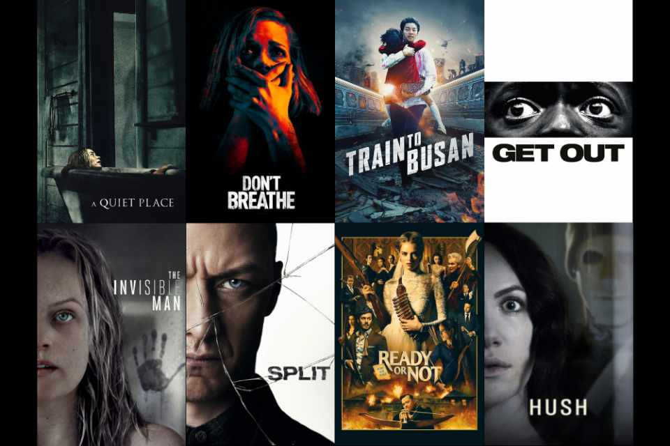 Rekomendasi film horor thriller untuk akhir pekan dalam kolase poster film horor dan thriller
