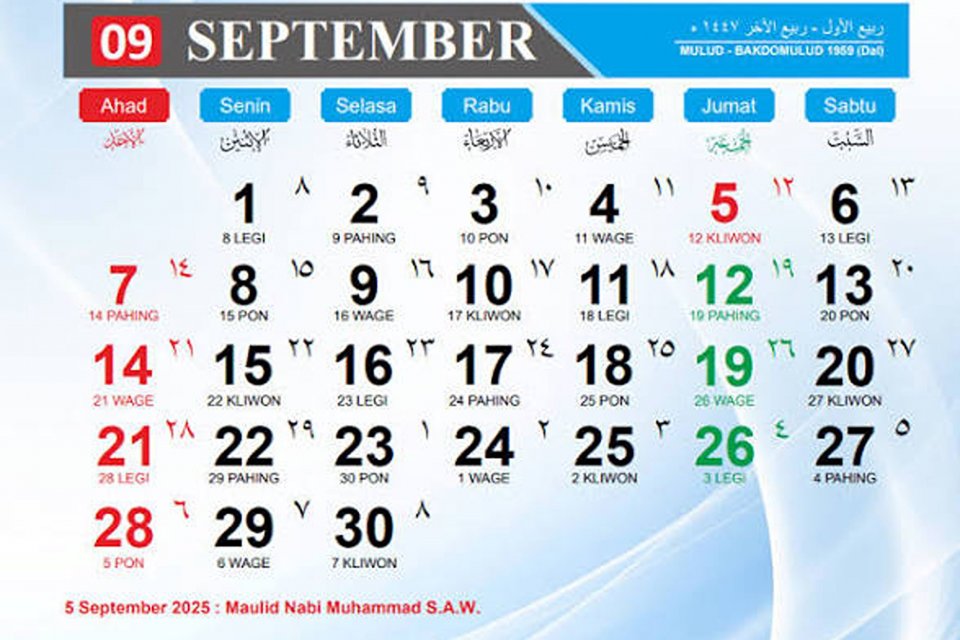 Kalender Jawa 7 September 2026