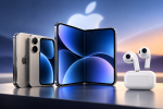 Ilustrasi iPhone lipat dan AirPods berkamera